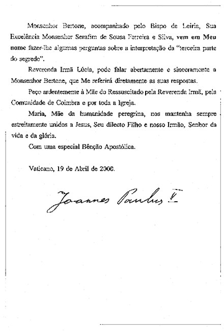 Carta de S. S. Juan Pablo II a Sor Luca, Pag. 2 de 2